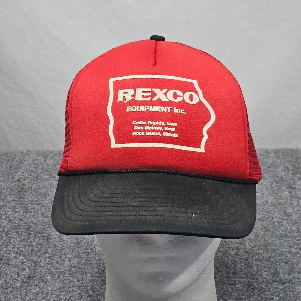 Vintage Rexco Equipment Trucker Hat Red Rope Cap Iowa Des Moines Industrial 90s